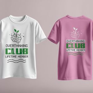 Minimalist Overthinking Club T-Shirt – Lifetime Member | Black & White Design | AI, EPS, PDF, PNG, JPG Files