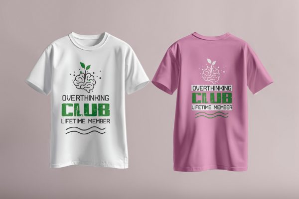 Minimalist Overthinking Club T-Shirt – Lifetime Member | Black & White Design | AI, EPS, PDF, PNG, JPG Files